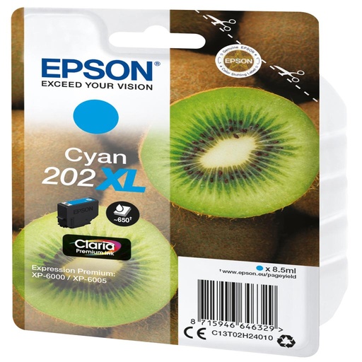 [34045] [C13T02H24020] EPSON Singlepack Cyan 202XL Claria Premium Ink con RF