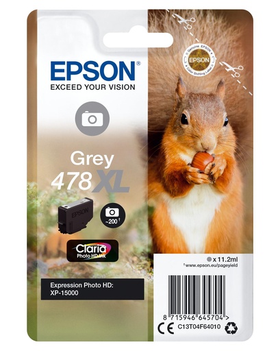 [34145] [C13T04F64020] EPSON Singlepack GRIS 478XL Claria Photo HD Ink ardilla RF+AM