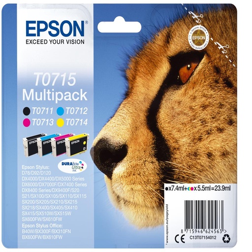 [11438] [C13T07154012] Epson Stylus D-78/92/120/SX218 DX-4000/5000/6000/7000F Pack 4 Cartuchos (T0711+T0712+T0713+T0714)