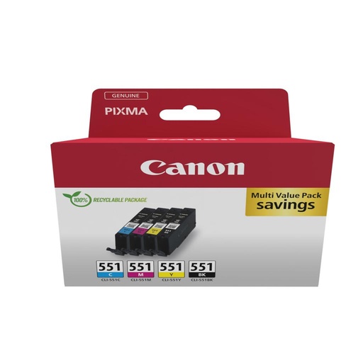 [62306] [6509B015] CANON Cartuchos CLI551 CMYK Multi EcoPack 4 colores carton