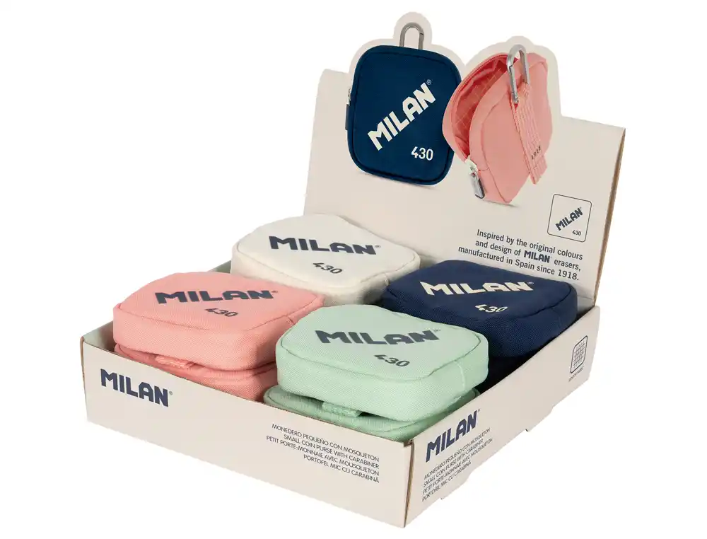 [173621] Monedero milan 430 since 1918 pequeño expositor de 12 unidades colores surtidos