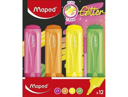 [173418] Rotulador maped fluorescente glitter blister de 12 unidades colores surtidos