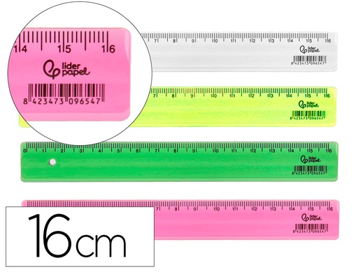 [171524] Regla liderpapel plastico 16 cm cubilete con 100 unidades colores surtidos