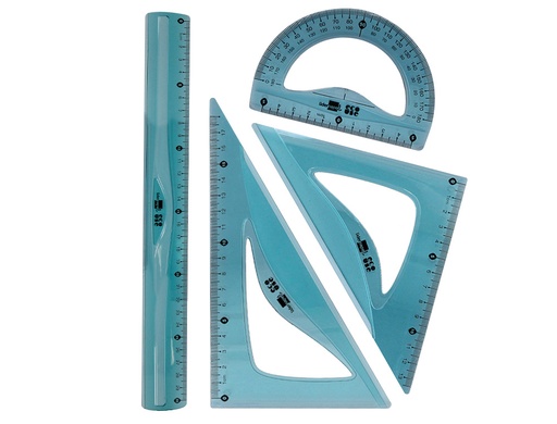 [166143] Juego escuadra 20 cm cartabon 18 cm regla 30 cm y semicirculo 10 cm liderpapel ecouse 100% pet reciclado