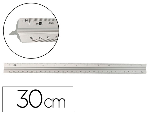 [163437] Escala liderpapel aluminio forma triangular con funda protectora longitud 30 cm 1:20 1:25/1:50/1:75/1:100/1:150