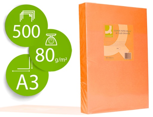 [72204] Papel color q-connect din a3 80gr naranja neon paquete de 500 hojas