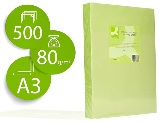 [72203] Papel color q-connect din a3 80gr verde neon paquete de 500 hojas