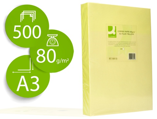 [72202] Papel color q-connect din a3 80gr amarillo neon paquete de 500 hojas