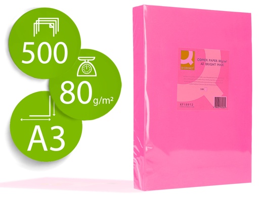 [72199] Papel color q-connect din a3 80gr rosa intenso paquete de 500 hojas
