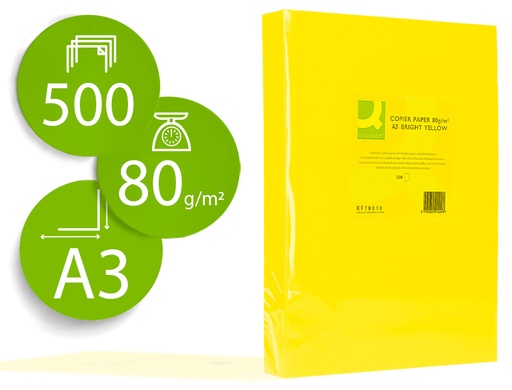 [72197] Papel color q-connect din a3 80 gr amarillo intenso paquete de 500 hojas