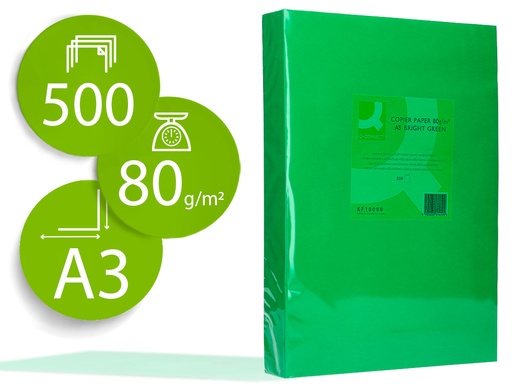 [72195] Papel color q-connect din a3 80gr verde intenso paquete de 500 hojas