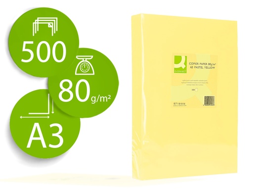 [72193] Papel color q-connect din a3 80gr amarillo paquete de 500 hojas