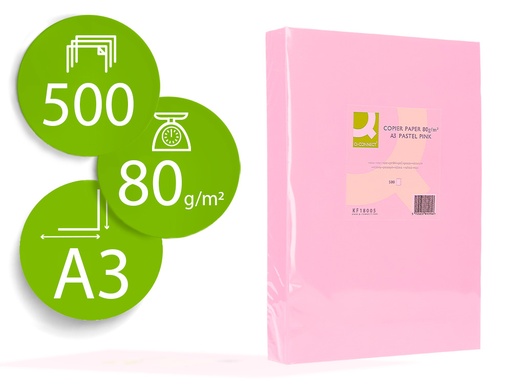 [72192] Papel color q-connect din a3 80 gr rosa paquete de 500 hojas