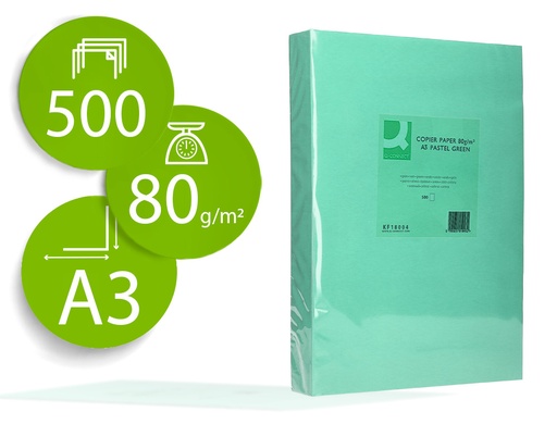[72191] Papel color q-connect din a3 80gr verde paquete de 500 hojas