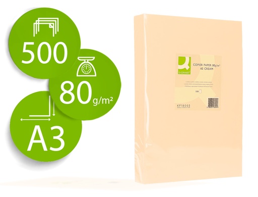 [72190] Papel color q-connect din a3 80gr crema paquete de 500 hojas