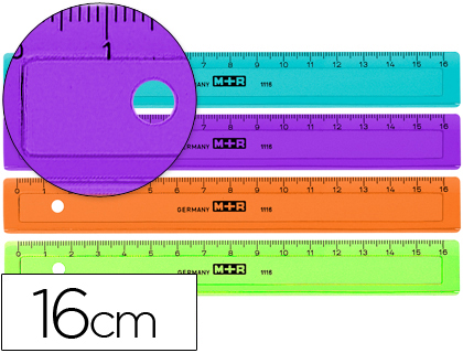 [72187] Regla m+r 16 cm plastico graduada y biselada colores surtidos