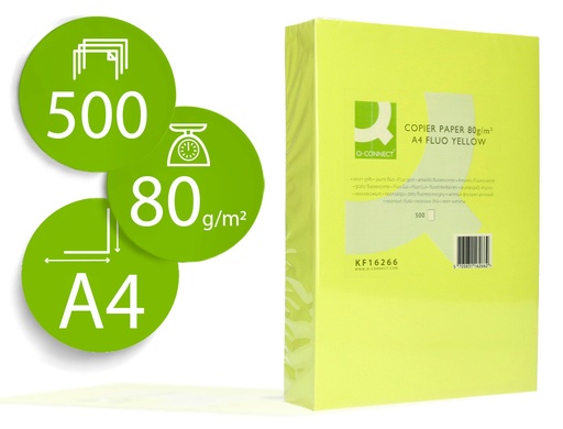 [72066] Papel color q-connect din a4 80gr amarillo neon paquete de 500 hojas
