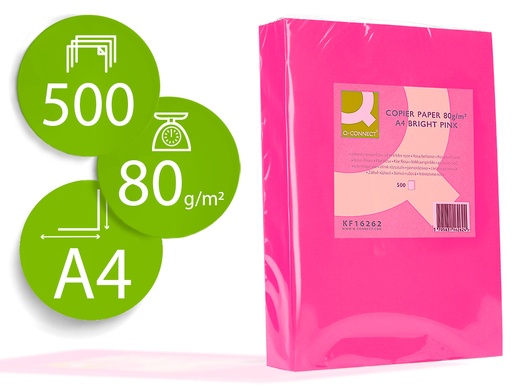 [72063] Papel color q-connect din a4 80gr rosa intenso paquete de 500 hojas