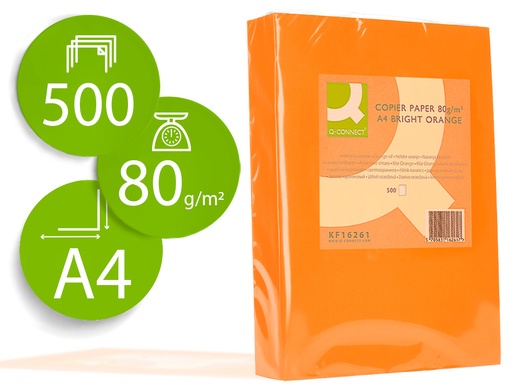 [72062] Papel color q-connect din a4 80gr naranja intenso paquete de 500 hojas