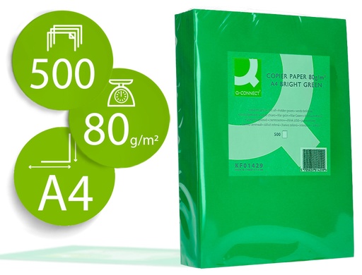 [72059] Papel color q-connect din a4 80gr verde intenso paquete de 500 hojas