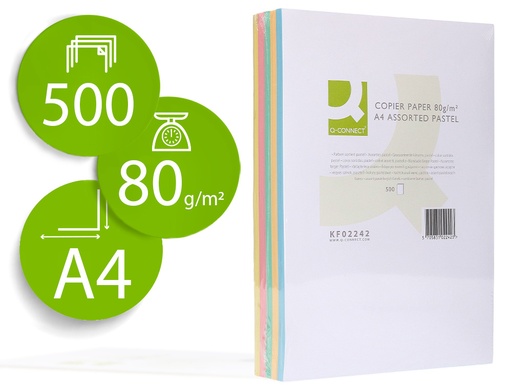 [72057] Papel color q-connect din a4 80 gr 5 colores surtidos paquete de 500 hojas