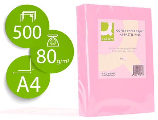 [72055] Papel color q-connect din a4 80 gr rosa paquete de 500 hojas
