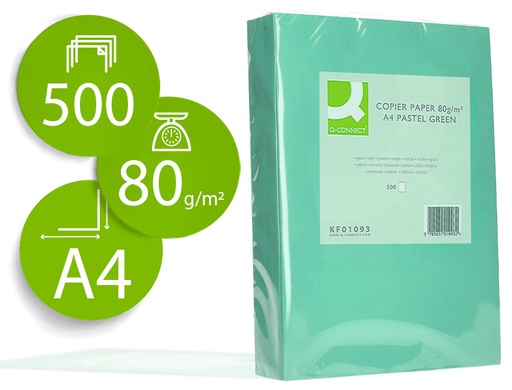[72054] Papel color q-connect din a4 80 gr verde paquete de 500 hojas