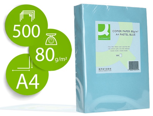 [72051] Papel color q-connect din a4 80gr celeste paquete de 500 hojas