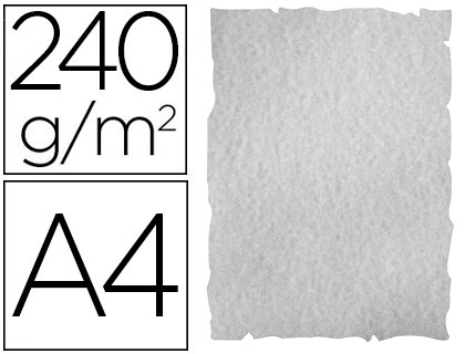 [64708] Papel color liderpapel pergamino con bordes a4 240gr gris pack de 10 hojas