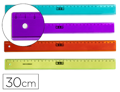 [63332] Regla m+r 30 cm plastico graduada y biselada colores surtidos