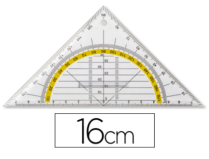 [59100] Escuadra liderpapel geometria 16 cm plastico cristal con pestaña de sujeccion