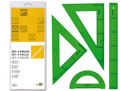 [47479] Juego escuadra cartabon regla 30 cm y semicirculo en petaca liderpapel verde