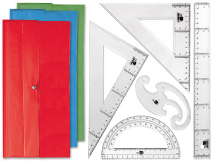 [21828] Juego escuadra y cartabon 25cm regla 30cm semicirculo 15cm y plantilla de curvas liderpapelen petaca opaca color verde