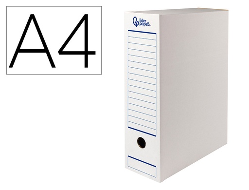 [171288] Caja archivo definitivo automatica liderpapel din a4 carton reciclado 325g/m2 lomo 100 mm blanco 360x100x255mm