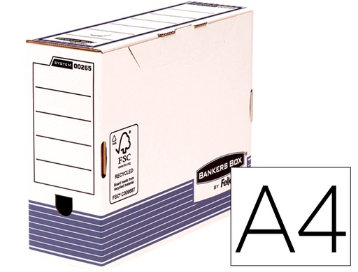 [162979] Caja archivo definitivo fellowes a4 carton reciclado 100% lomo 100 mm montaje automatico color azul