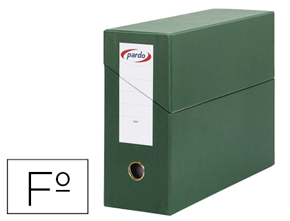 [150247] Caja transferencia pardo folio forrado extra doble lomo 80 mm estuche interior con tarjetero verde