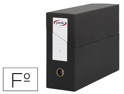 [150245] Caja transferencia pardo folio forrado extra doble lomo 80 mm estuche interior con tarjetero negra