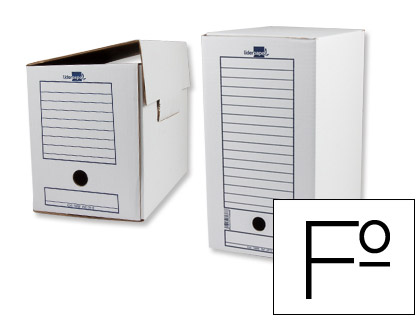 [74866] Caja archivo definitivo liderpapel folio doble ancho carton reciclado 400g/m2 lomo 200 mm blanco 367x200x251 mm