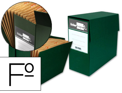 [39836] Caja transferencia liderpapel folio con fuelle lomo 110 mm color verde 380x110x260 mm