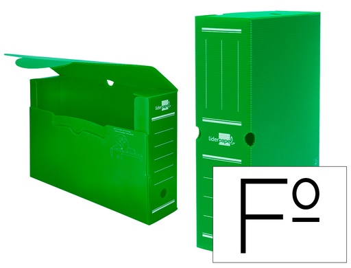 [17302] Caja archivo definitivo plastico liderpapel lomo 100 mm verde 360x100x260 mm