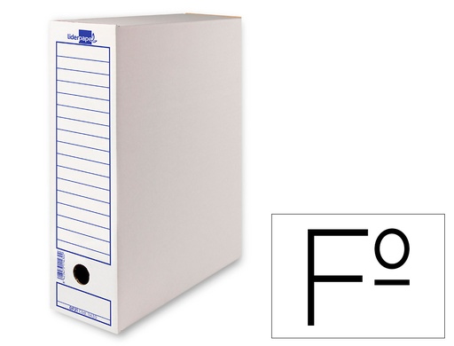 [14309] Caja archivo definitivo liderpapel 104 folio carton reciclado 325g/m2 lomo 100 mm blanco 365x100x251 mm