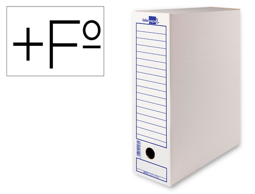 [11431] Caja archivo definitivo liderpapel folio prolongado carton reciclado 340g/m2 lomo 116 mm blanco 388x116x275 mm