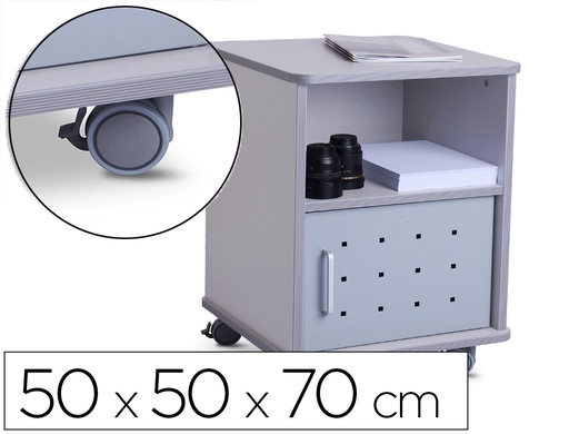 [169543] Mesa auxiliar rocada rd-4030 para fotocopiadoras/fax melamina con ruedas y puerta metalica color gris 50x50x70