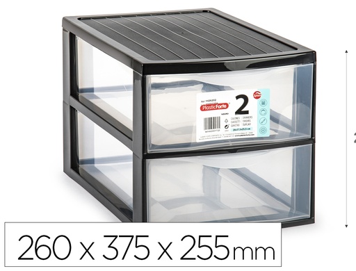 [164549] Cajonera plastiforte ebro 2 cajones color negro 260x375x255 mm