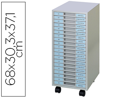 [153897] Archivador metalico clen 20 bandejas plastico de 2,5 cm de altura con ruedas color gris claro 680x303x371 mm