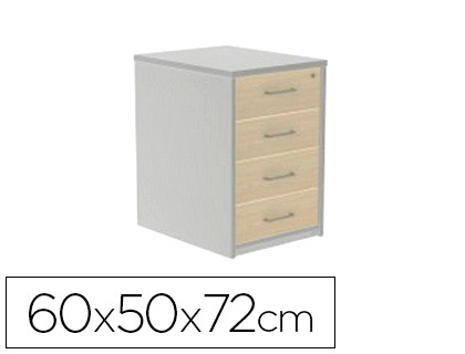 [150647] Cajonera rocada con cuatro cajones serie store 60x50x72 cm acabado ab01 aluminio/haya