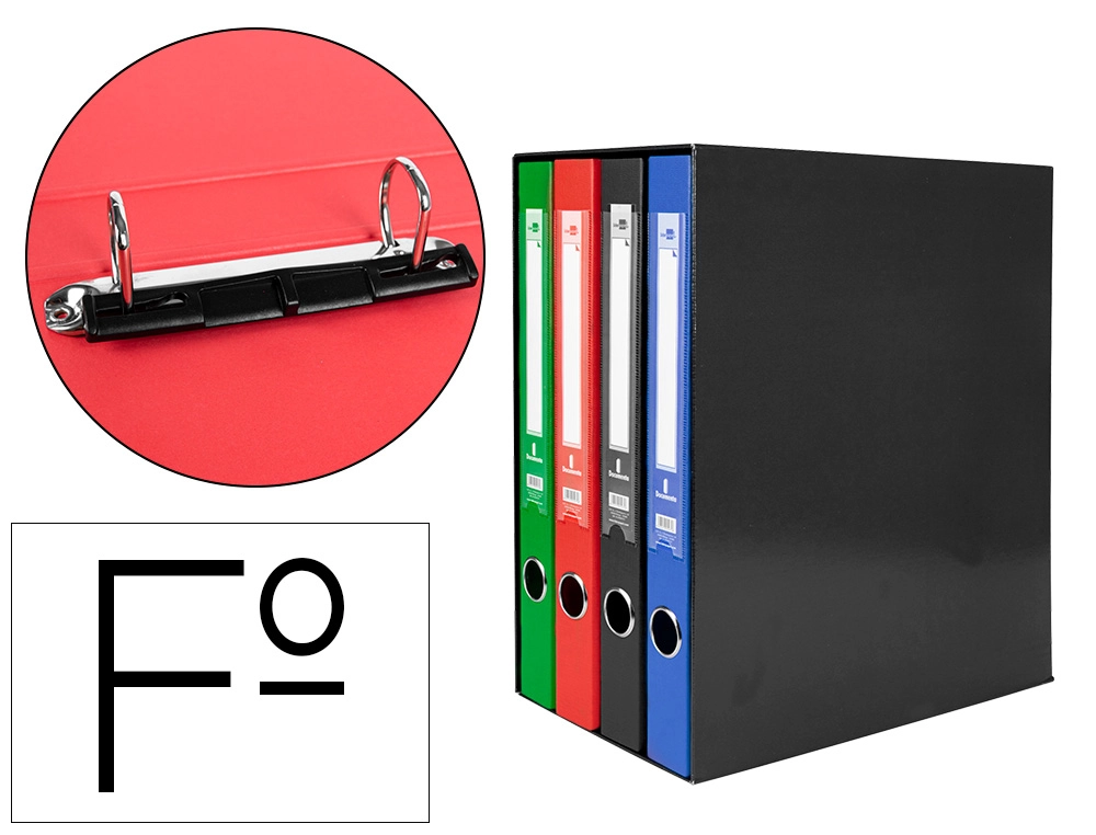 [168340] Modulo liderpapel 4 archivadores folio 2 anillas mixtas 25mm colores surtidos