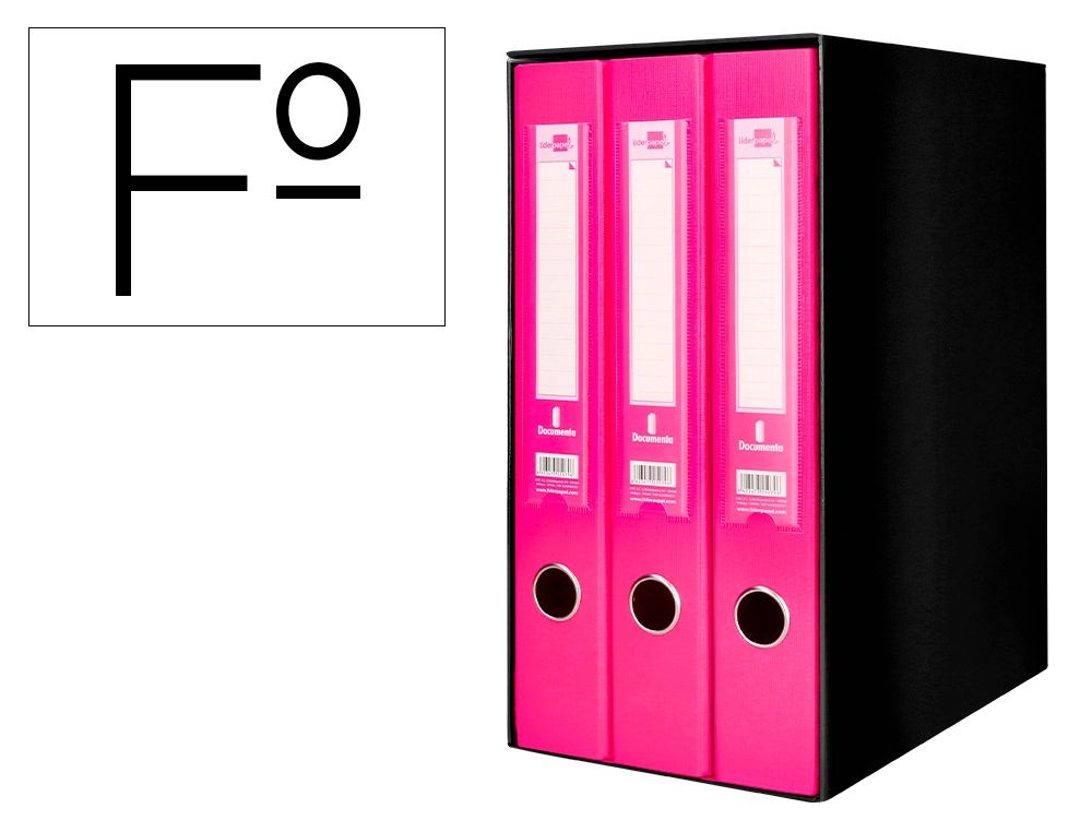 [168338] Modulo liderpapel 3 archivadores folio 2 anillas mecanismo de palanca 52mm rosa