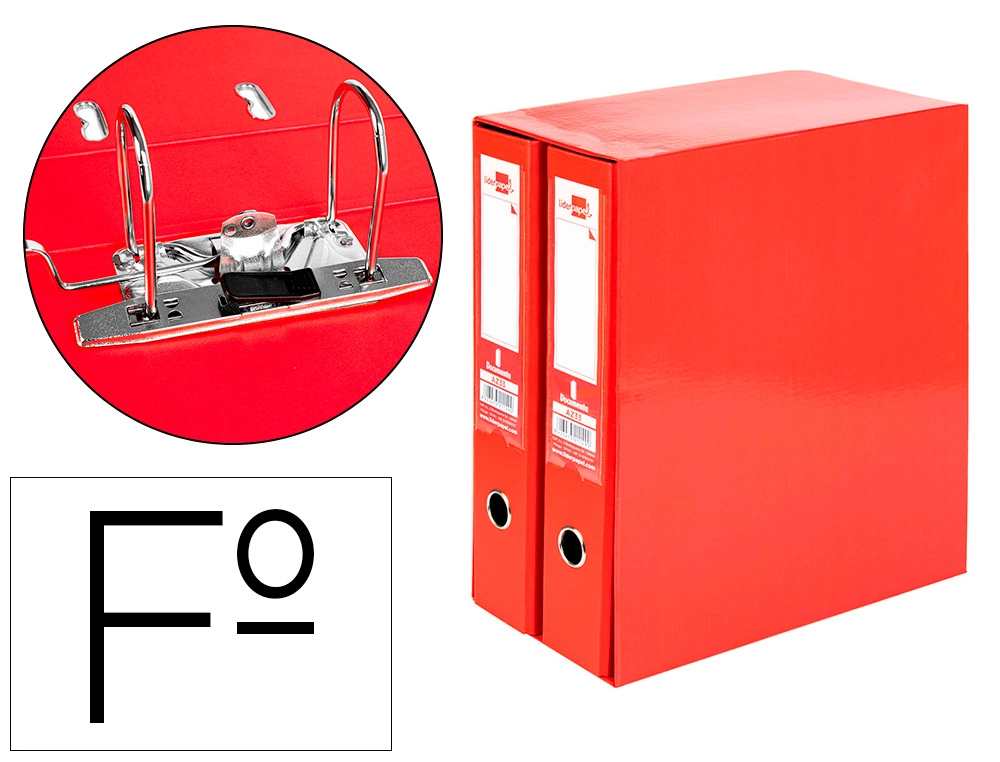 [54677] Modulo liderpapel 2 archivadores folio 2 anillas mecanismo de palanca 75mm rojo