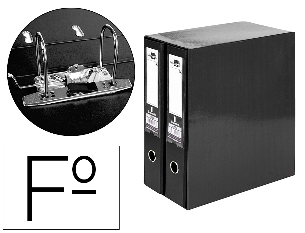 [54540] Modulo liderpapel 2 archivadores folio 2 anillas mecanismo de palanca 75mm negro